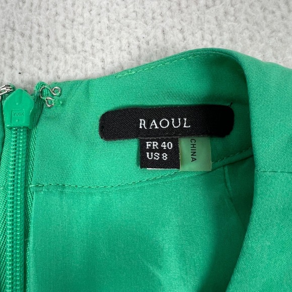 Raoul 100% Silk Shift Dress Womens 8 Pleated Sleeveless Belted Kelly Green - Picture 2 of 8